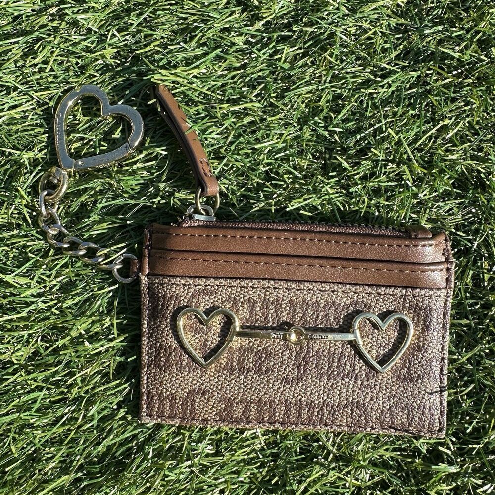 Juicy Couture Womens Card Holder Wallet Divider Zip Compartment Gold Tone Logo